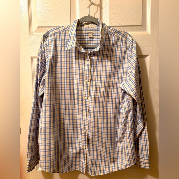 Lands’ End Women’s Yellow & Blue Plaid Button Down Shirt Large - Picture 1 of 2
